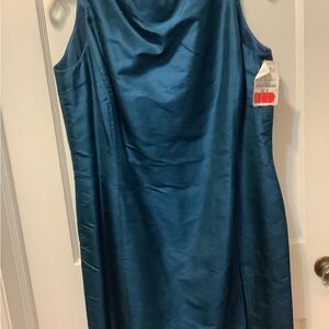 Dana Buchman Teal Satin Midi Sheath Dress